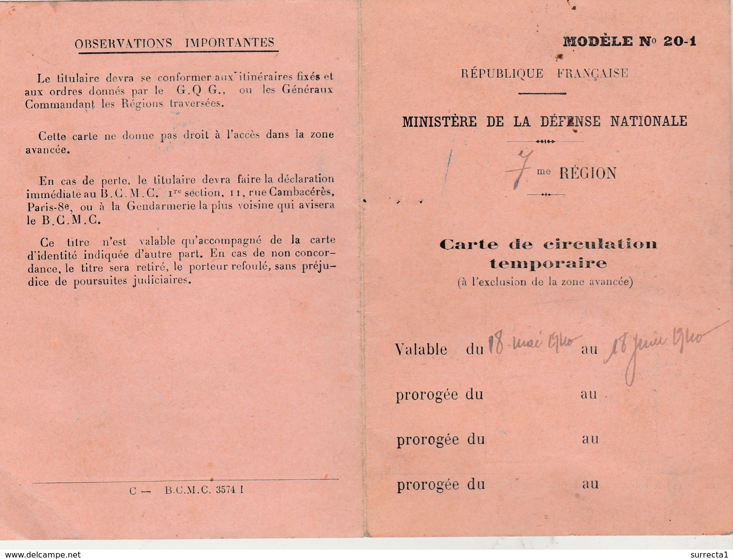 Permis Conduire Temporaire 1940 / Ministère Défense Nale / Ouvrier Agricole / Pologne / St Broingt 52 à Chaunée 21 - 1939-45