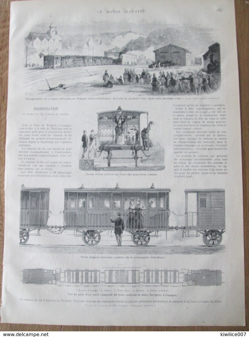 GRAVURE  1872   Le Tréport   Inauguration Du  CHEMIN De  FER Train Gare  WAGON FOURGON WATER-CLOSET   TREPORT - Le Treport