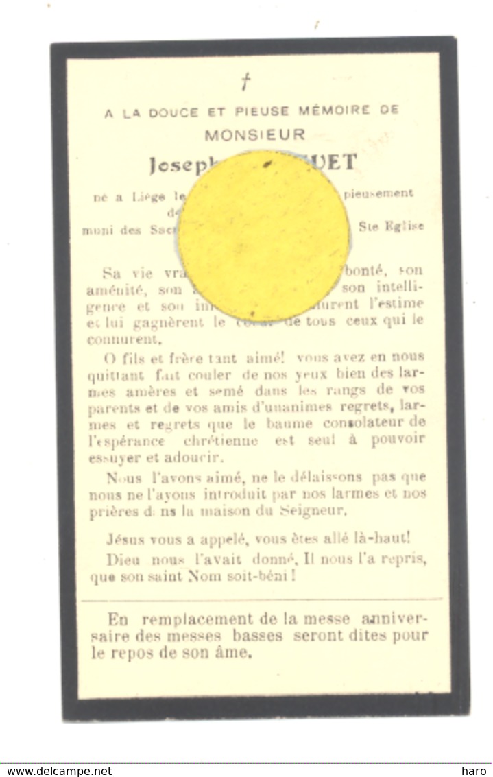 Faire-part De Décès De Mr. Joseph BORGUET  LIEGE 1913 / 1934 (b243) - Obituary Notices