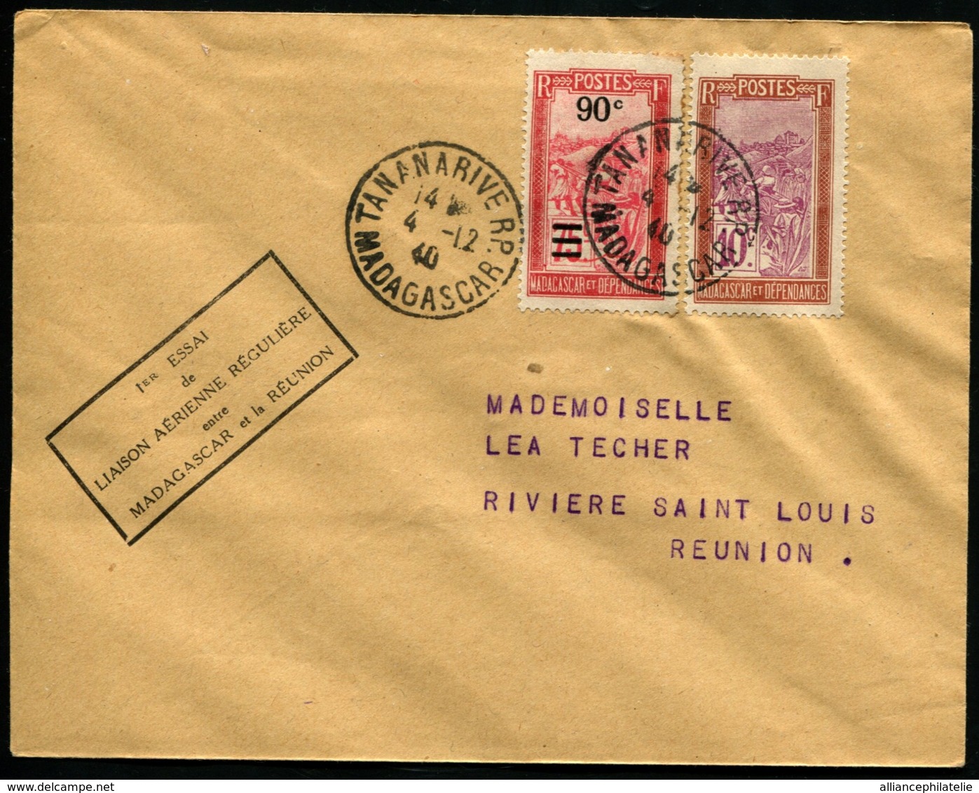 MADAGASCAR - 1er Essai De Liaison Aérienne Régulière MADAGASCAR Et La REUNION - C.S (1940) - TB - Covers & Documents