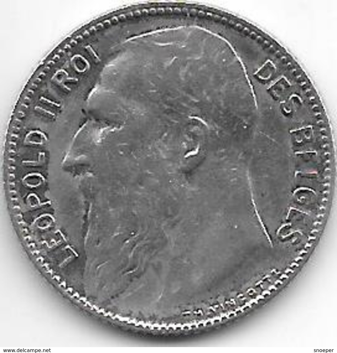 *belguim 1 Franc  Leopold II  1909 French  TH Met Punt(with Point) Vf+ - 1 Franc
