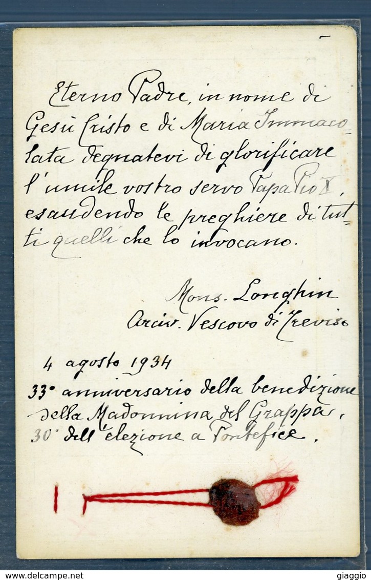 °°° Treviso - Immagine Pio X Al Verso Manoscritto Dell'arcivescovo Mons.longhin 4 Agosto 1934 °°° - Treviso