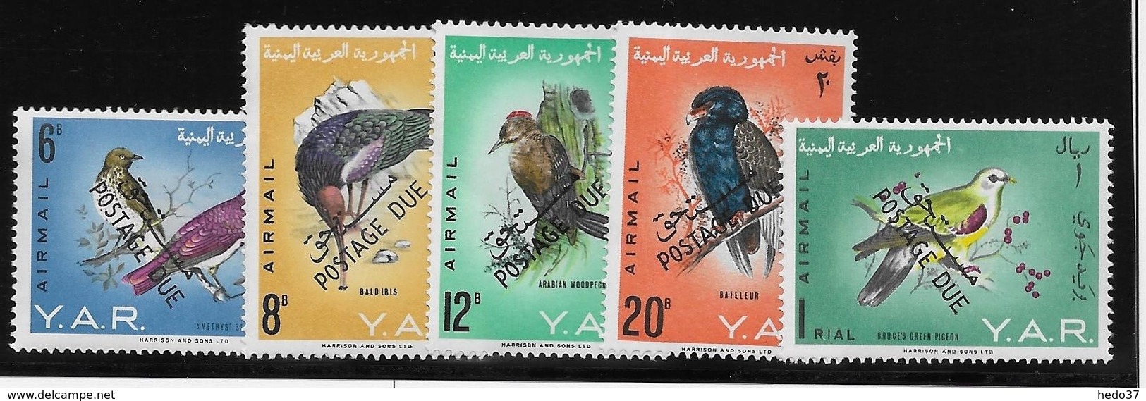 Yemen Poste Aérienne N°41/45 Surchargés Postage Due Taxe - Oiseaux - Neuf ** Sans Charnière -  TB - Yémen