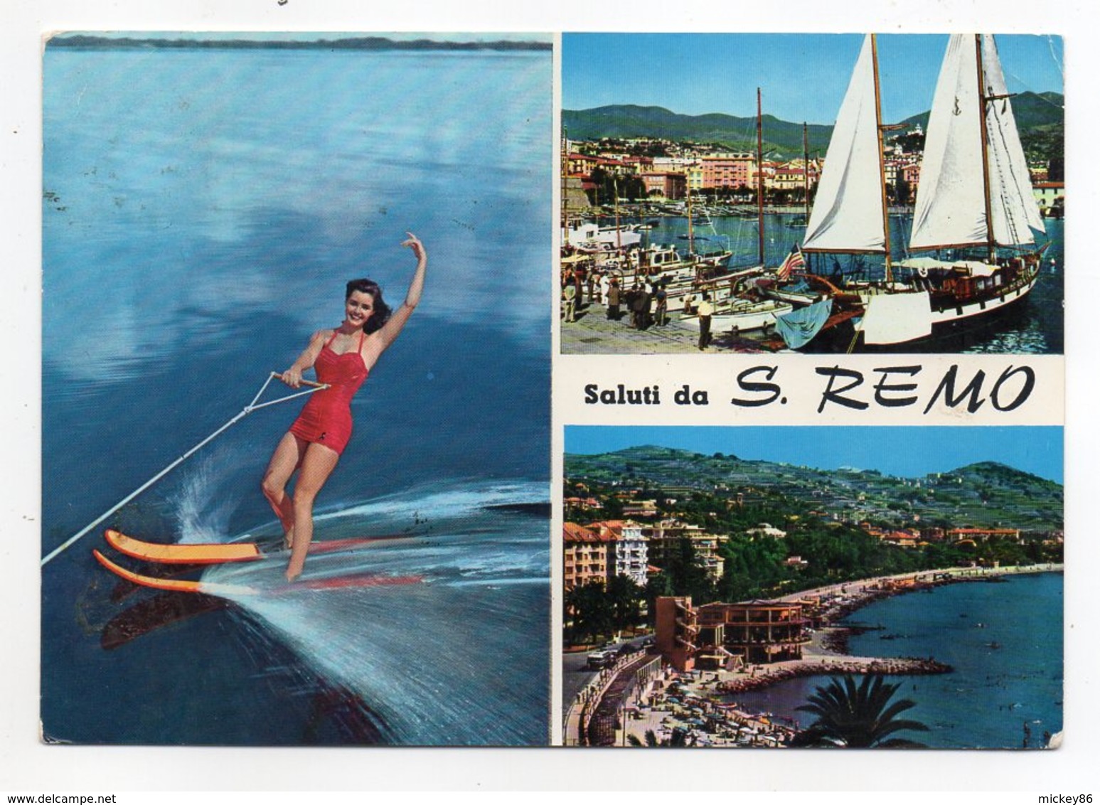 Italie -- SAN REMO--Saluti Da SAN REMO --multivues --port,plage,ski Nautique-- - San Remo