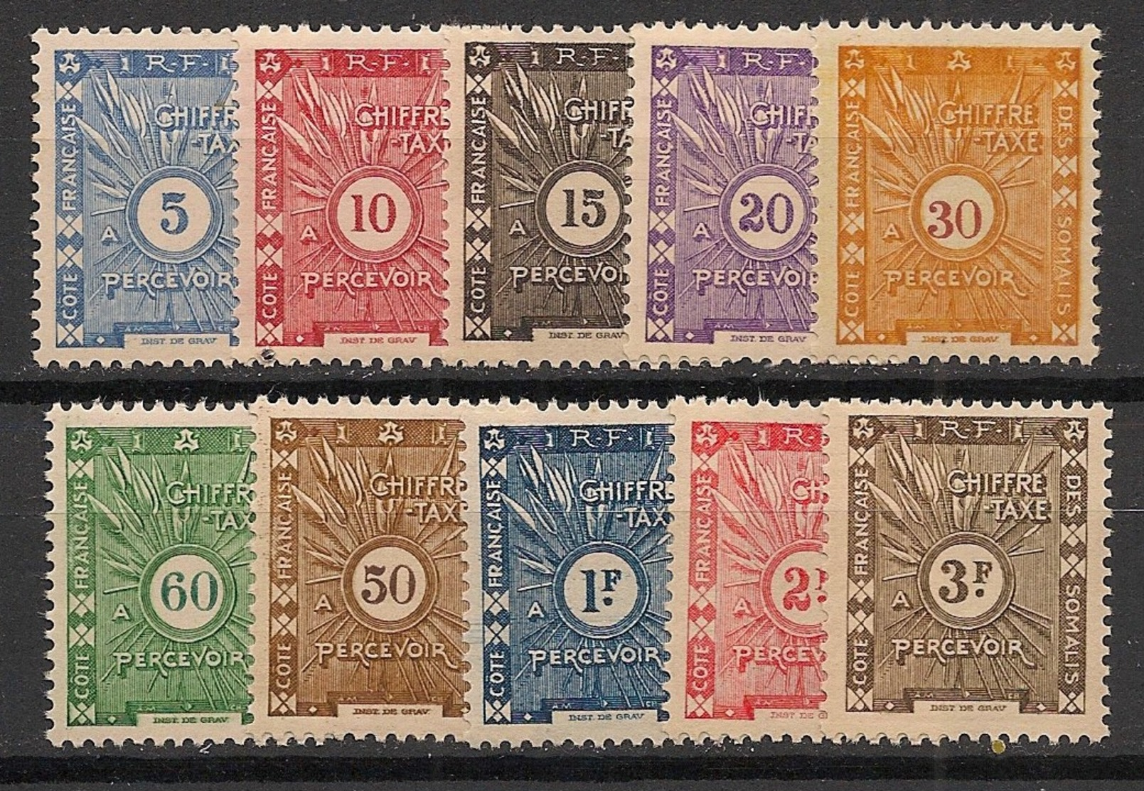Côte Des Somalis - 1938 - Taxe TT N°Yv. 11 à 20 - Série Complète - Neuf Luxe ** / MNH / Postfrisch - Neufs