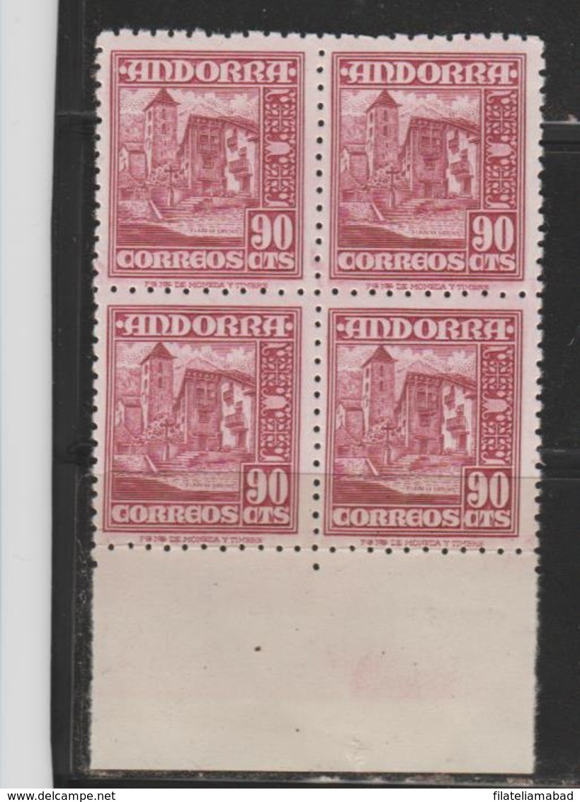 ANDORRA- SELLOS DE LA SERIE 1948-53 EN BLOQUE DE 4 BORDE DE HOJA SIN FIJASELLOS *** (k-1) - Ongebruikt