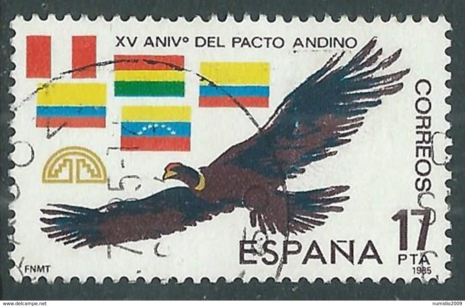 1985 SPAGNA USATO PATTO ANDINO FIRMATO A CARTAGENA COLOMBIA - F16-3 - Used Stamps