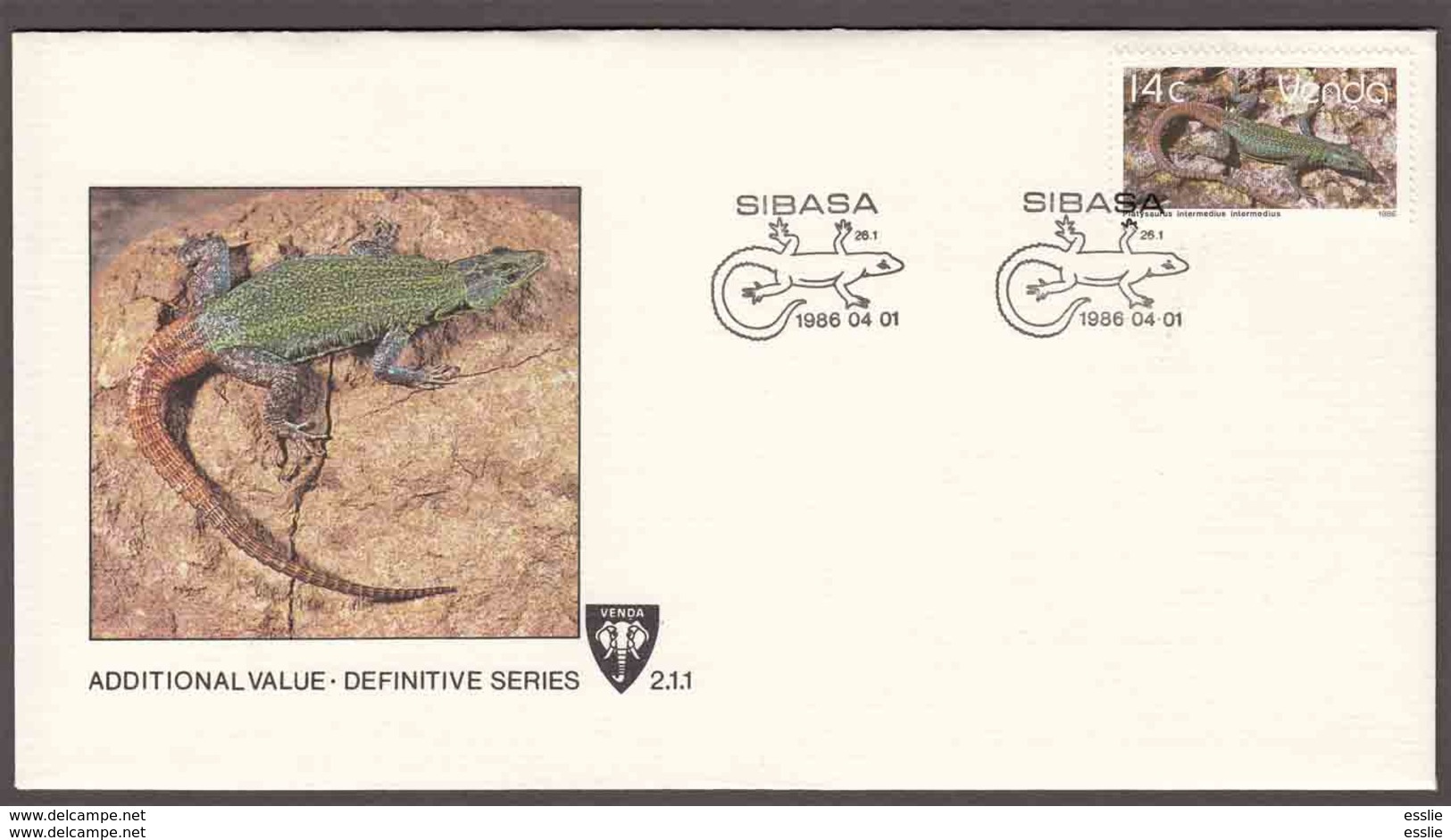 Venda (Homeland Of South Africa) - 1986 - Additional Value To The Second Definitive - Lizard On FDC, Reptiles - FDC - Venda