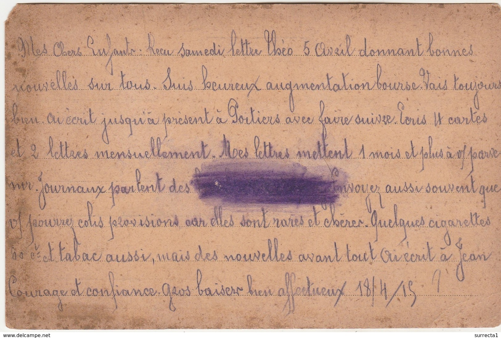 Carte Prisonnier Civil 1915 / Cachet F.A. / Censure ( Mots Rayés Au Verso) Geprüft Kommandantur Holzminden  (Lager) - 1914-18