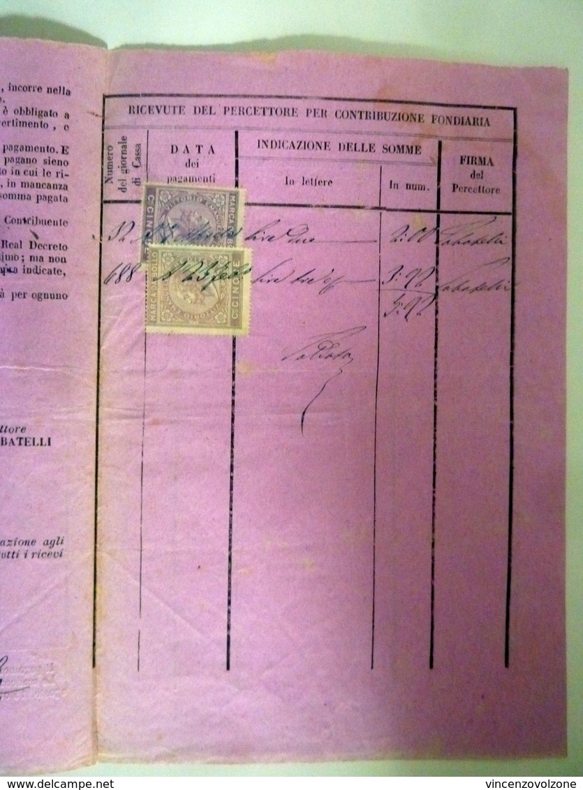 Documento "AVVERTIMENTO PER LO PAGAMENTO DELLA CONTRIBUIZIONE FONDIARIA DELL'ANNO 1869 - FABBRICATI" Marche - Documenti Storici