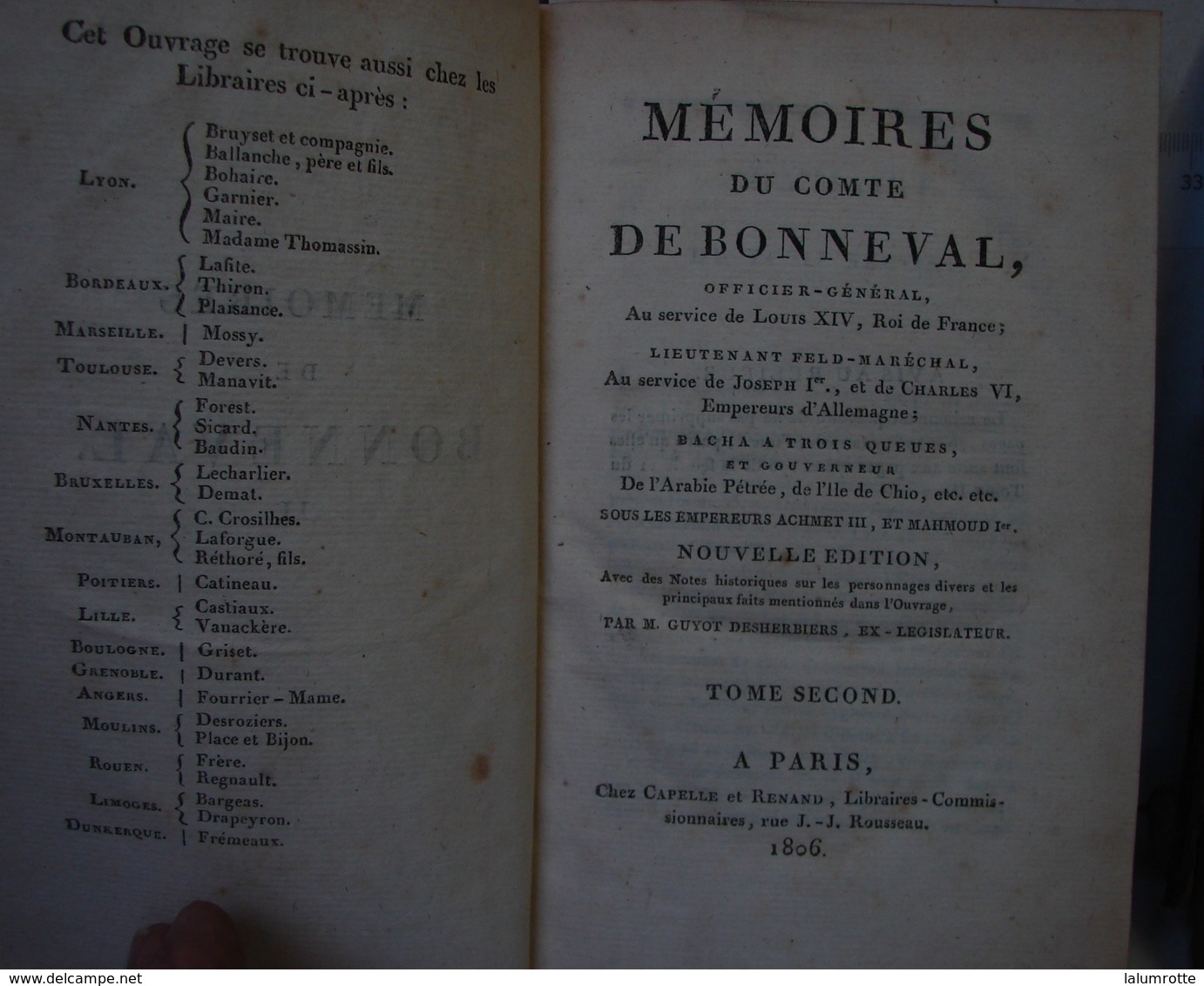 Liv. 300. Mémoires Du Comte De Bonneval. Osman Pacha 1806. - 1801-1900