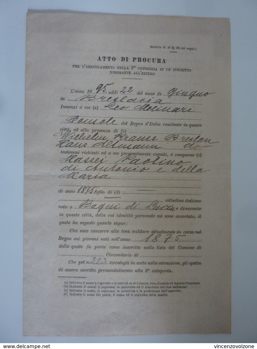 Documento "ATTO DI PROCURA" 22 Giugno 1885 - Documenti Storici