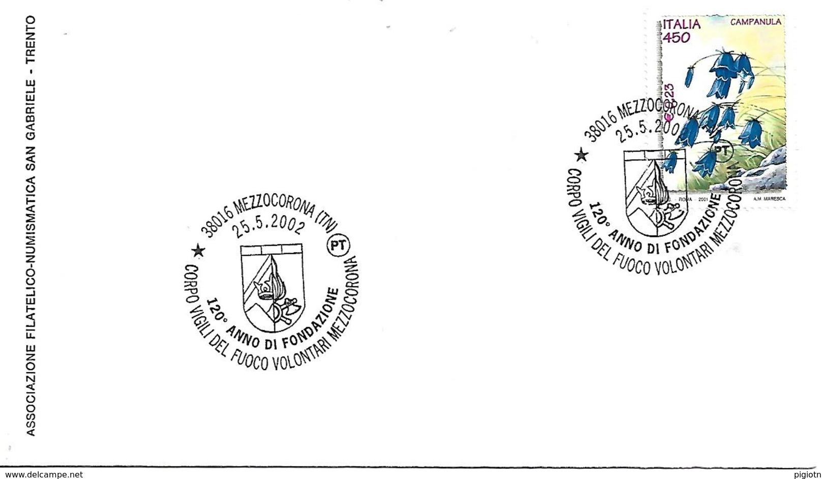 SG0215 - ANNULLO MEZZOCORONA - CORPO VIGILI DEL FUOCO VOLONTARI MEZZOCORONA - 25.05.2002 - 2001-10: Marcophilia