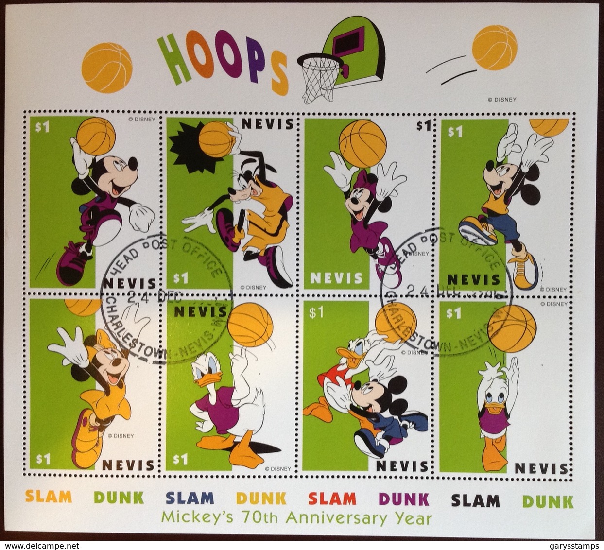 Nevis 1998 Mickey Mouse Disney Basketball Sheetlet VFU - St.Kitts-et-Nevis ( 1983-...)