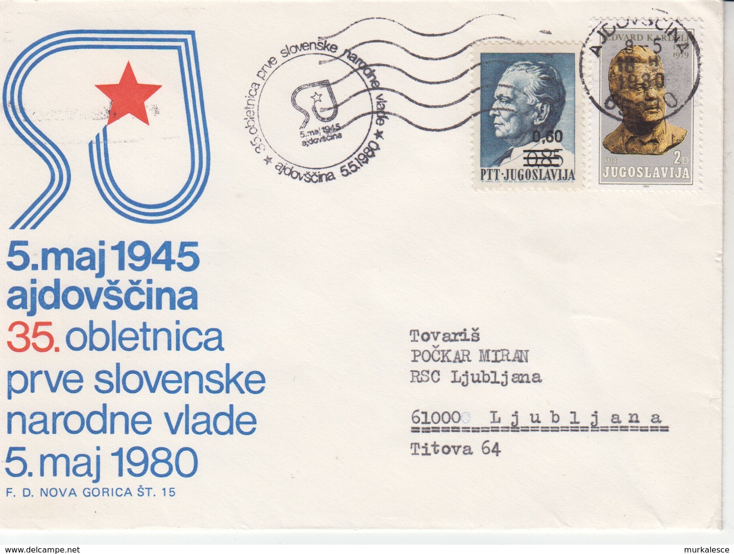 3647  BRIEF    SLOVENIJA- ALDOVŠČINA - Slovénie