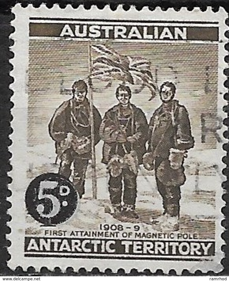 AUSTRALIAN ANTARCTIC TERRITORY 1959 Shackleton Expedition At S. Magnetic Pole, 1909 Surcharged -  5d.on 4d - Black &sepi - Oblitérés