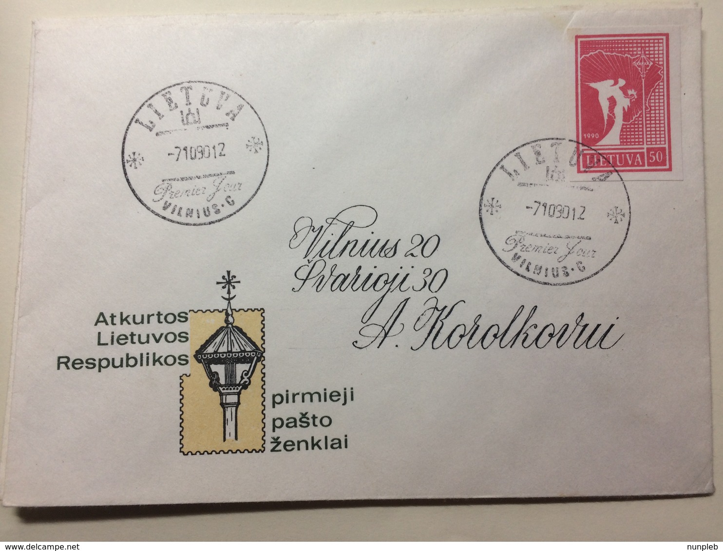 LITHUANIA - 1990 FDC Litauen,Lietuva -  Freidensengel - Vilnius Handstamp - Lituanie