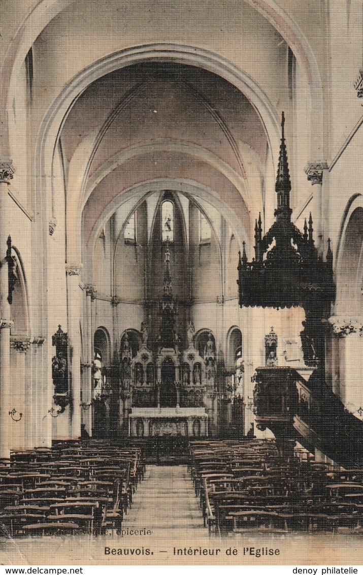 59/ Bauvois - Beauvois -  Interieur De L'Eglise   - Carte Toilée Colorisée écrite En 1908 - Autres & Non Classés