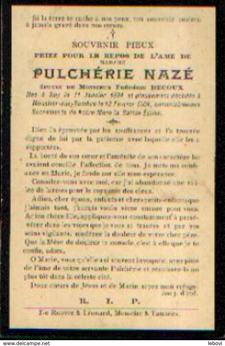 Souvenir Mortuaire NANIOT Rosalie (1847-1910) Née Et Morte à BOSSIERES - Images Religieuses