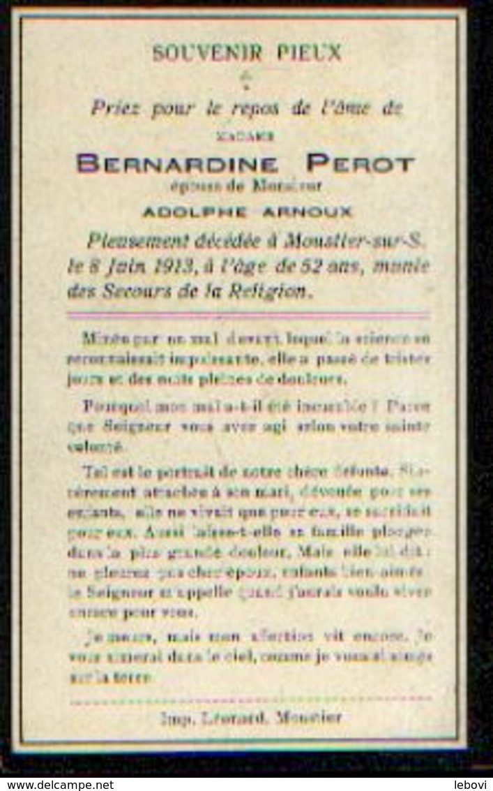 Souvenir Mortuaire PEROT Bernardine (1861-1913) Morte à MOUSTIER-SUR-SAMBRE - Andachtsbilder