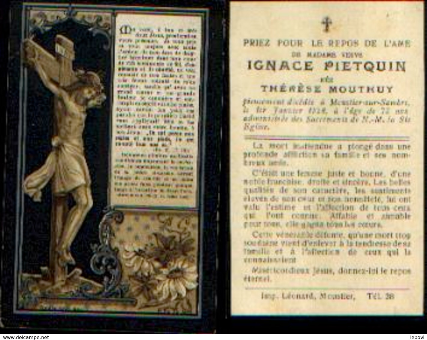 Lot De 2 Souvenirs Mortuaires Différents PIETQUIN Ignace (1851-1920) Né à HAM -SUR-SAMBRE Mort à MOUSTIER-SUR-SAMBRE - Images Religieuses