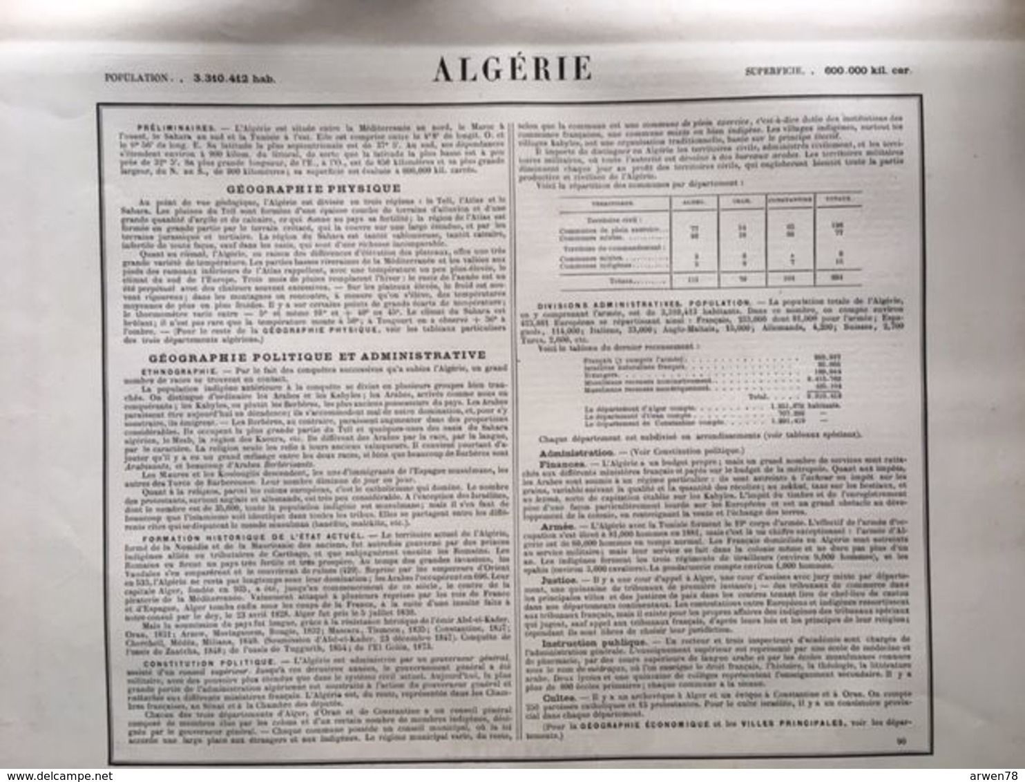 Carte Plan De Algerie Et Tunisie Issu De L'atlas Migeon De 1886 - Cartes Géographiques