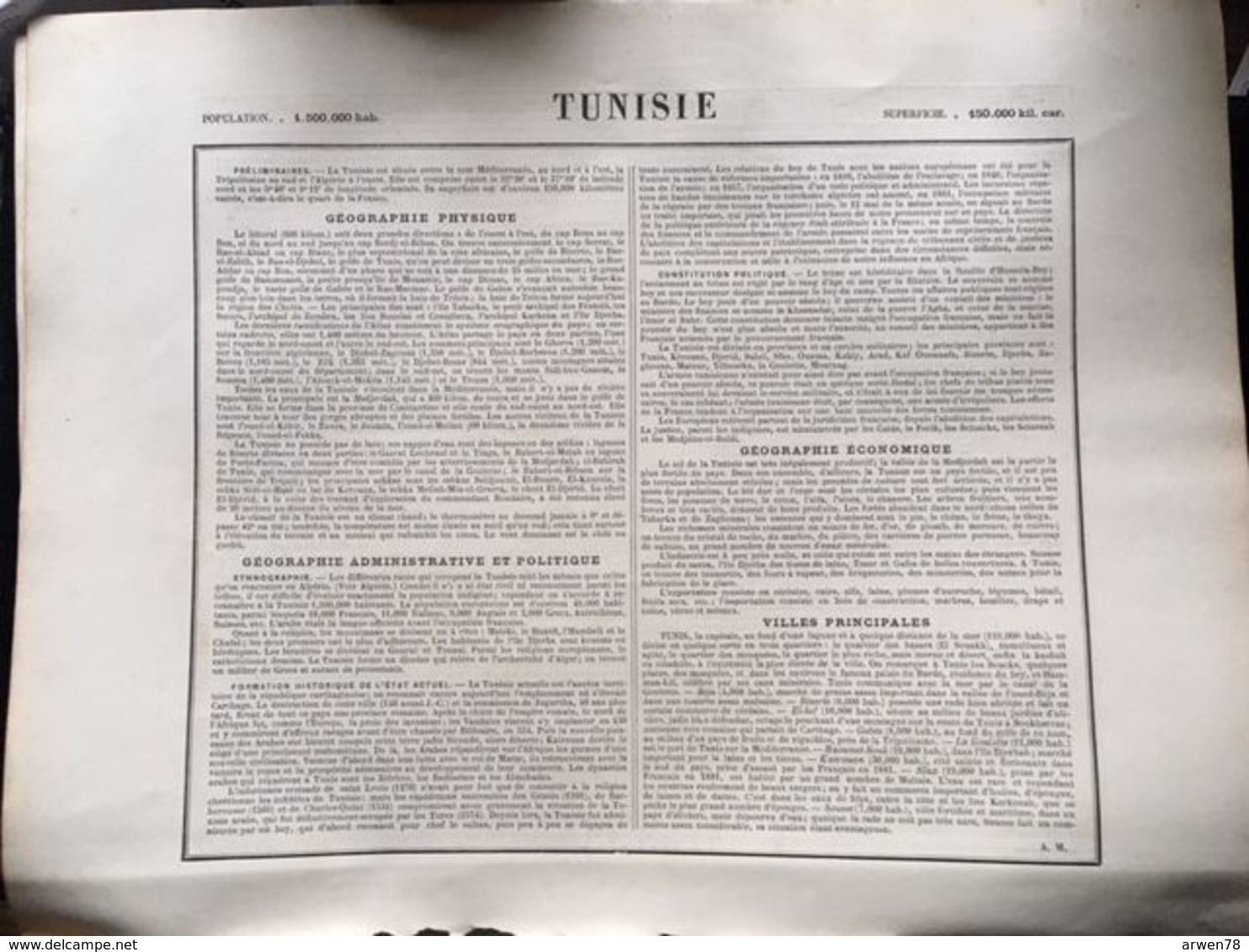 Carte Plan De Algerie Et Tunisie Issu De L'atlas Migeon De 1886 - Cartes Géographiques