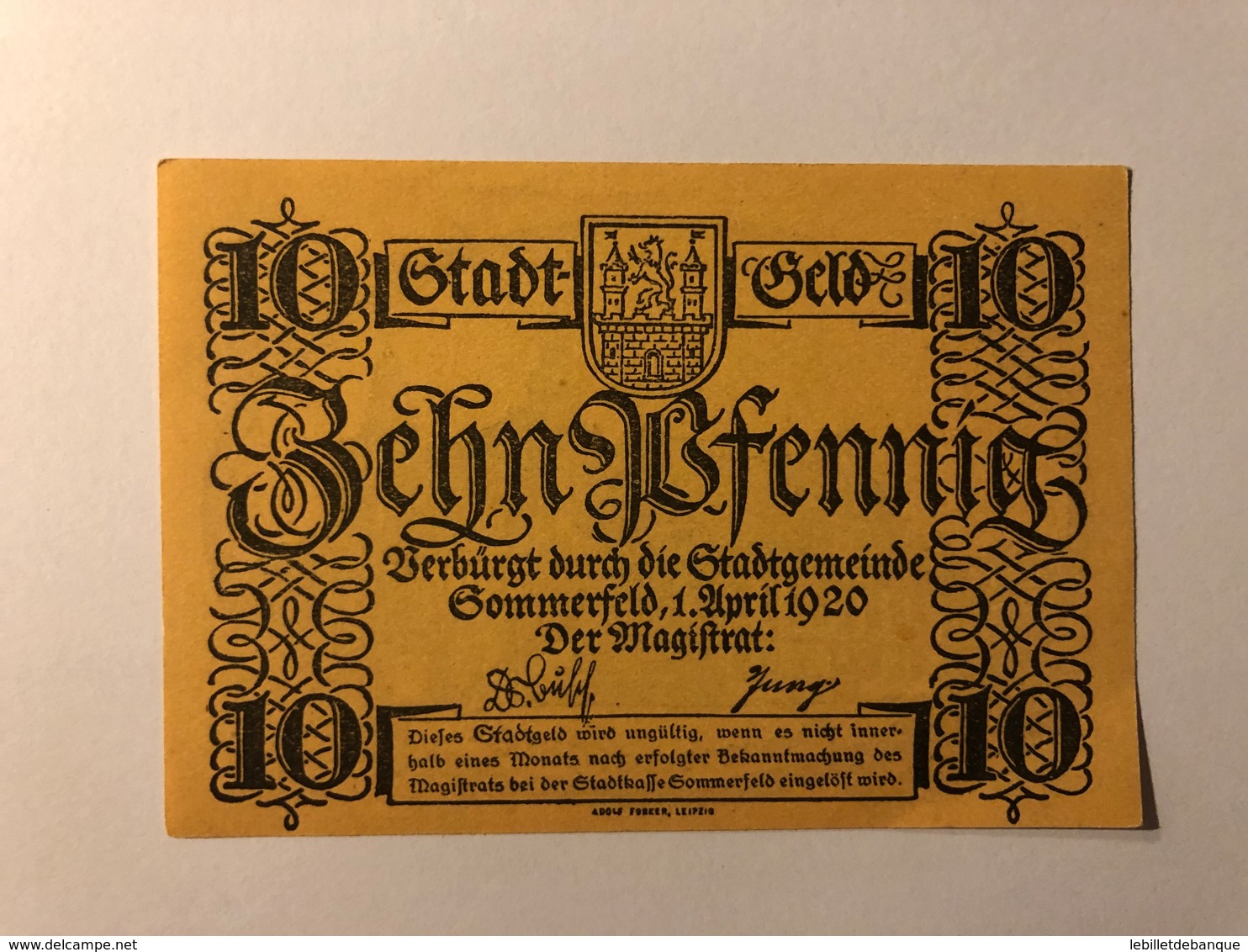 Allemagne Notgeld Sommerfeld 10 Pfennig - Collections