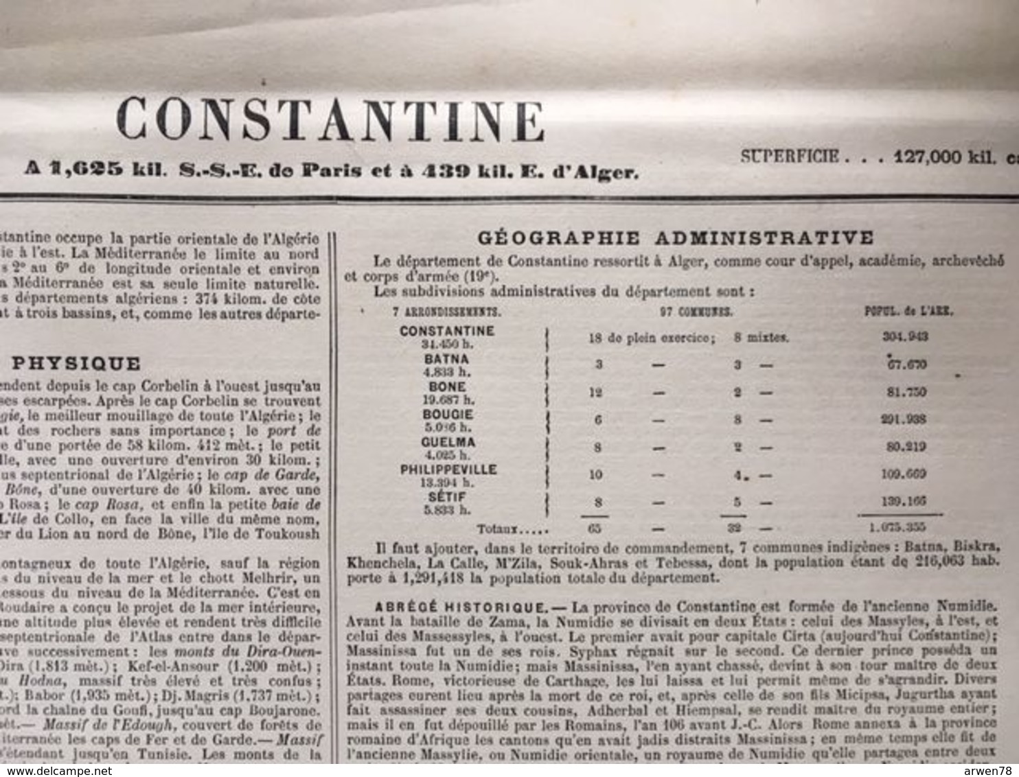 Carte Plan De La Province Ou Departement De Constantine Issu De L'atlas Migeon De 1886 - Cartes Géographiques