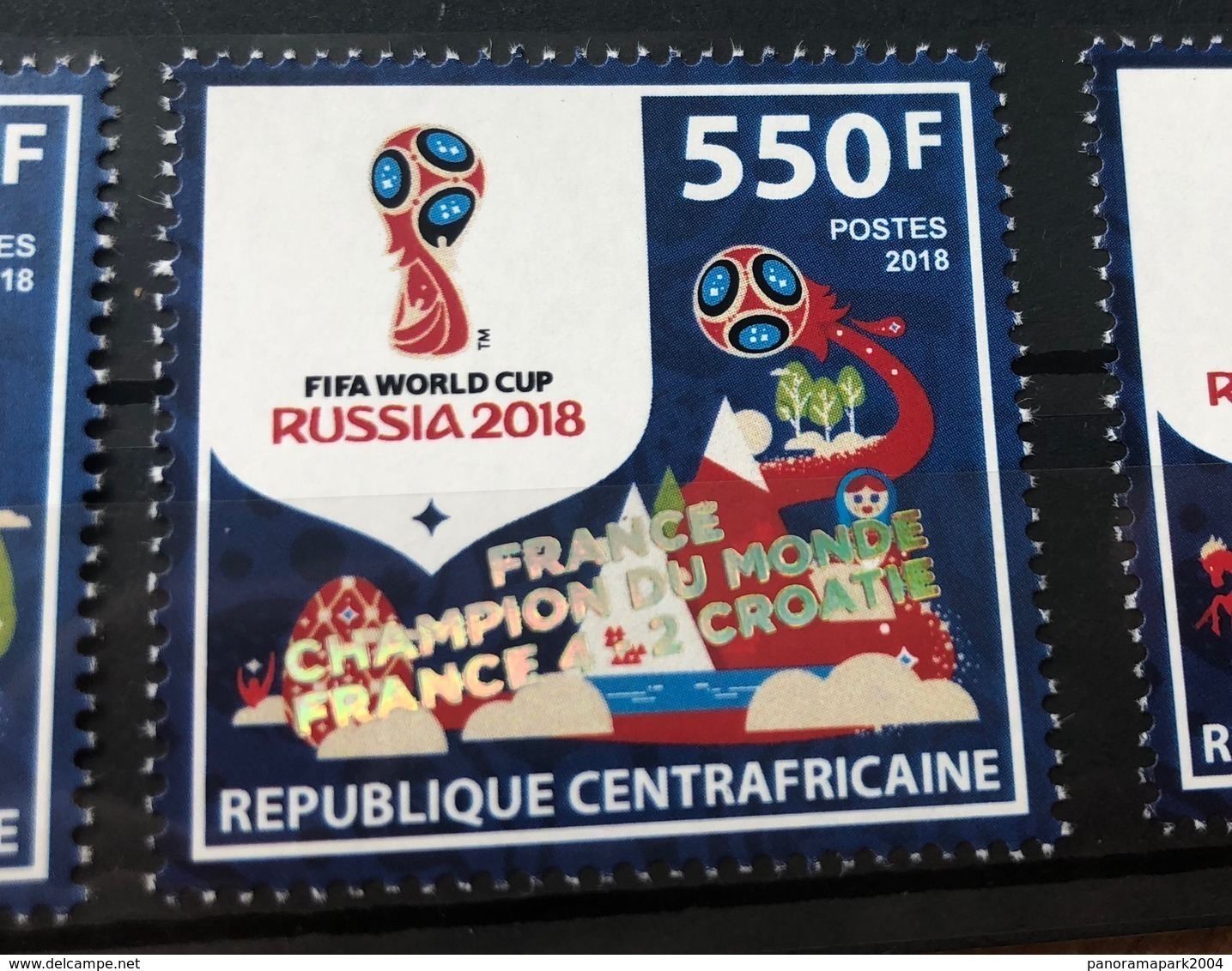 Centrafrique 2018 Surch. Ovpt. "FRANCE CHAMPION" FIFA World Cup WM Coupe Du Monde HOLOGRAMME HOLOGRAM HOLOGRAMM - Holograms