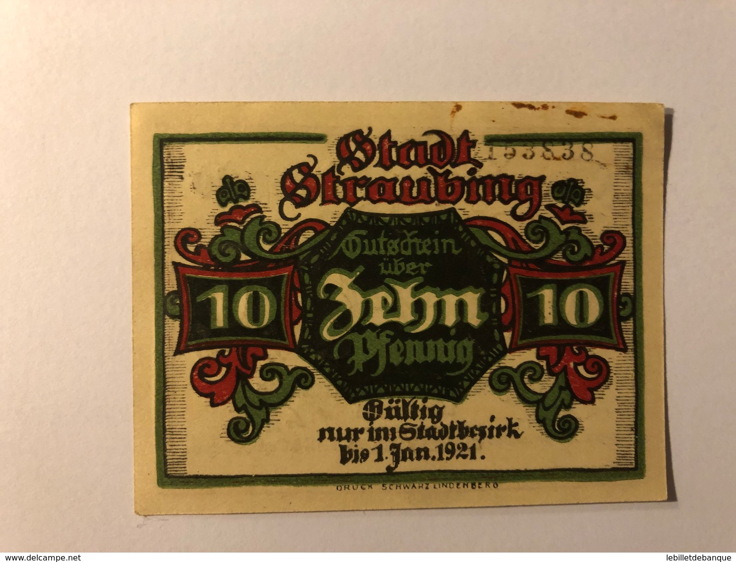 Allemagne Notgeld Straubing 10 Pfennig - Collections