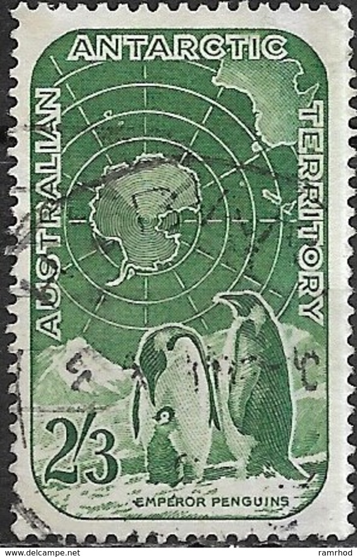 AUSTRALIAN ANTARCTIC TERRITORY 1959 Map Of Antarctica And Emperor Penguins - 2s.3d - Green FU - Used Stamps