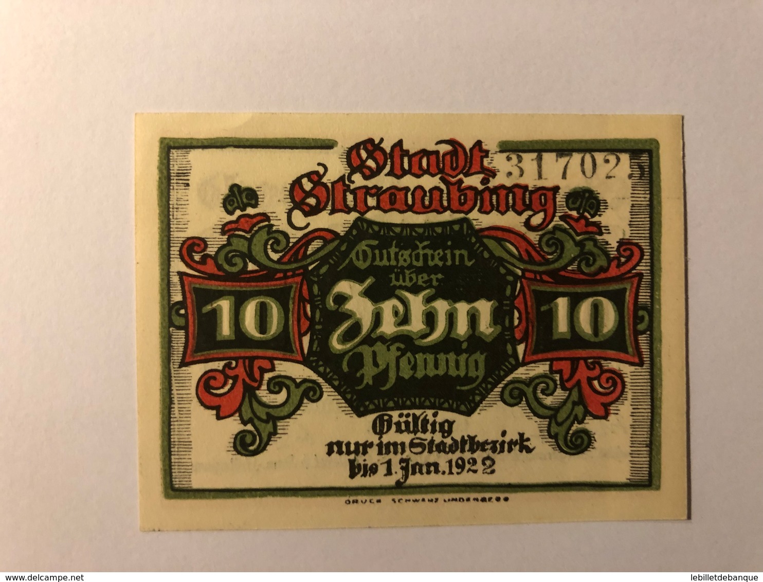 Allemagne Notgeld Straubing 10 Pfennig - Collections