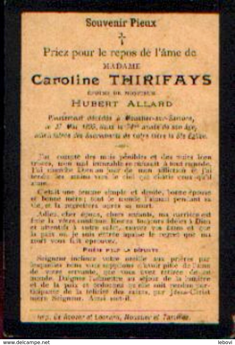 Souvenir Mortuaire THIRIFAYS Carline (1825-1899) Mort à MOUSTIER-SUR-SAMBRE - Imágenes Religiosas