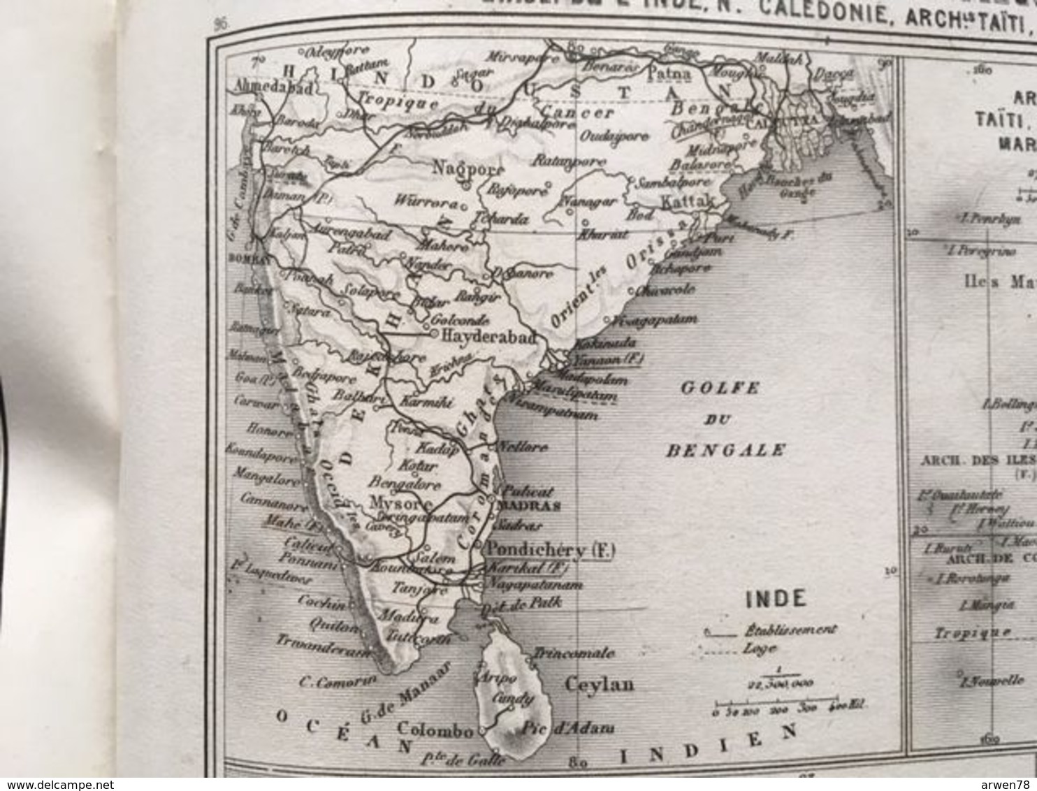 Carte Plan Des Etablissements De L'inde Et Nouvelle Caledonie Issu De L'atlas Migeon De 1886 - Cartes Géographiques