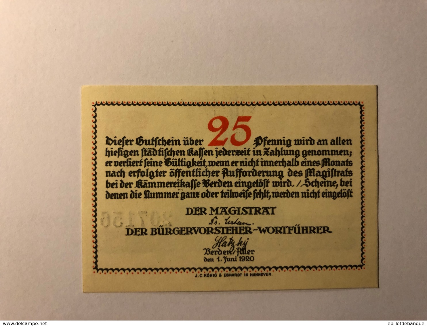 Allemagne Notgeld Verden 25 Pfennig - Collections