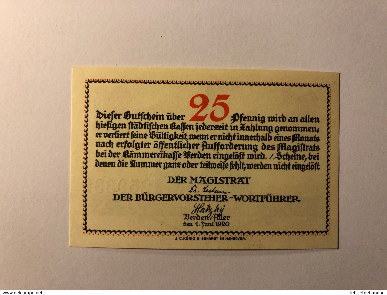 Allemagne Notgeld Verden 25 Pfennig - Collections