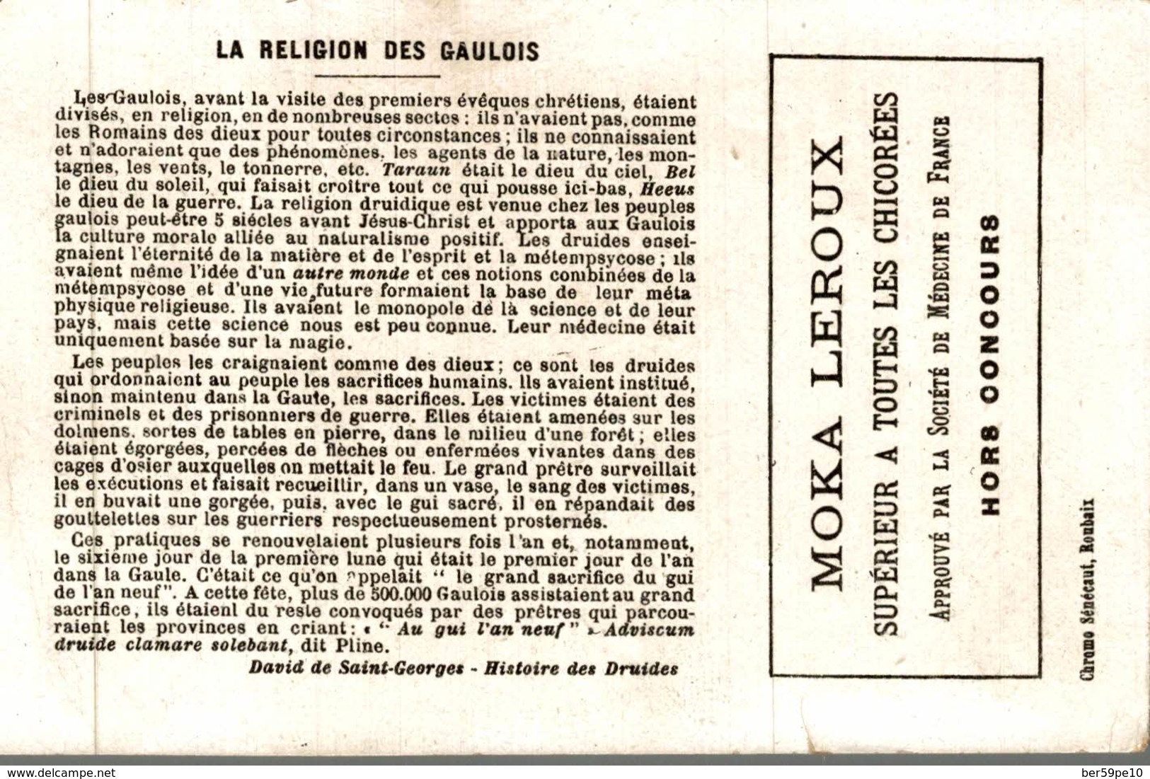 CHROMO MOKA LEROUX  LA RELIGION DES GAULOIS - Autres & Non Classés