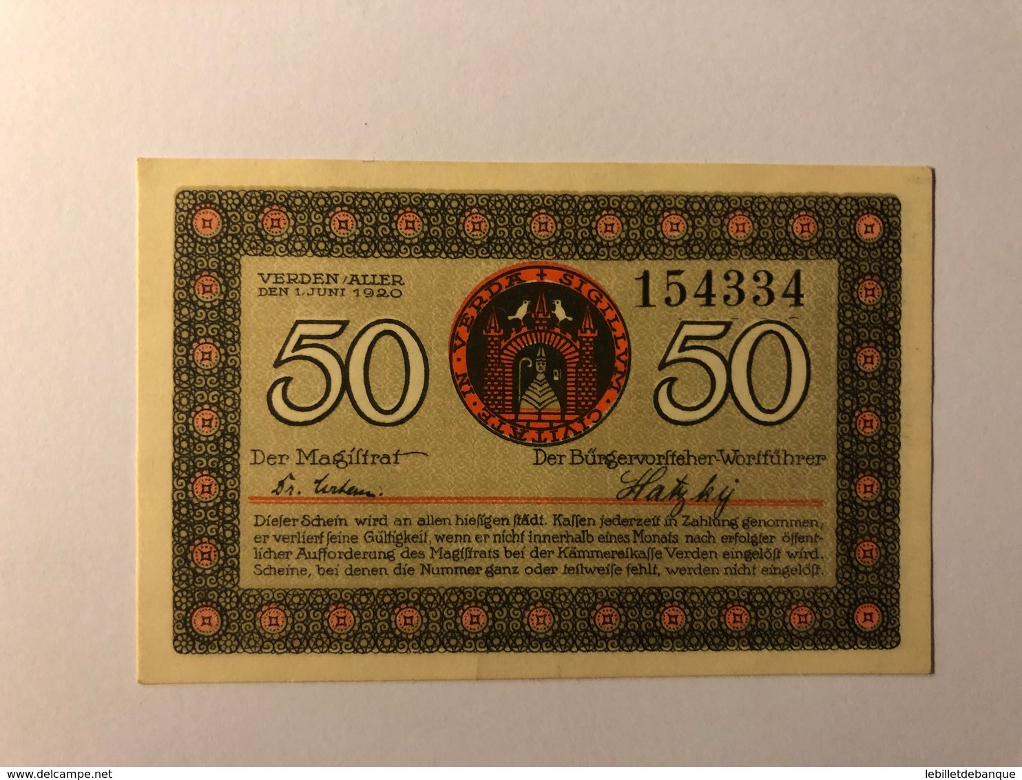 Allemagne Notgeld Verden 50 Pfennig - Collections