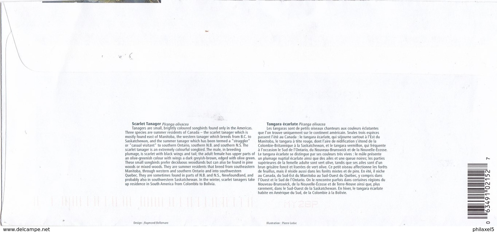 Canada - Postwaardestuk/enveloppe - Scarlet Tanager - Gebruikt - 10.5 X 24.2 Cm - 1953-.... Regering Van Elizabeth II