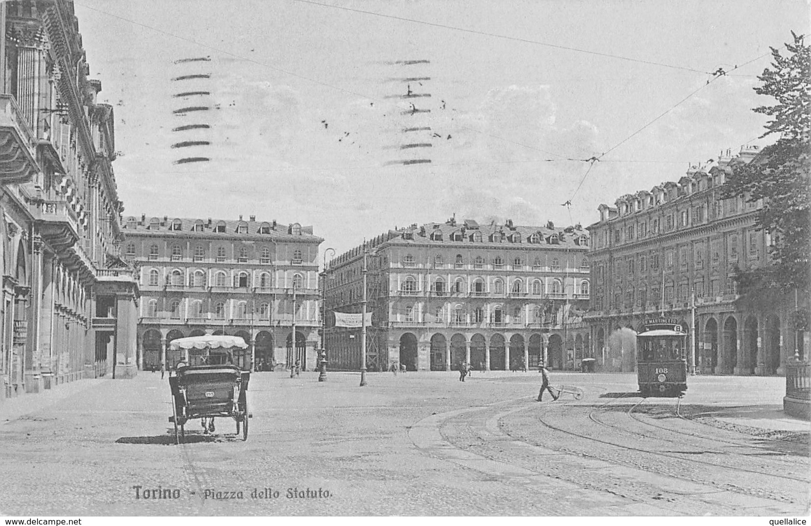 0817 "TORINO - PIAZZA DELLO STATUTO" ANIMATA, TRAMWAY NR. 8, CARROZZA CON CAVALLO. CART  SPED 1921 - Places & Squares