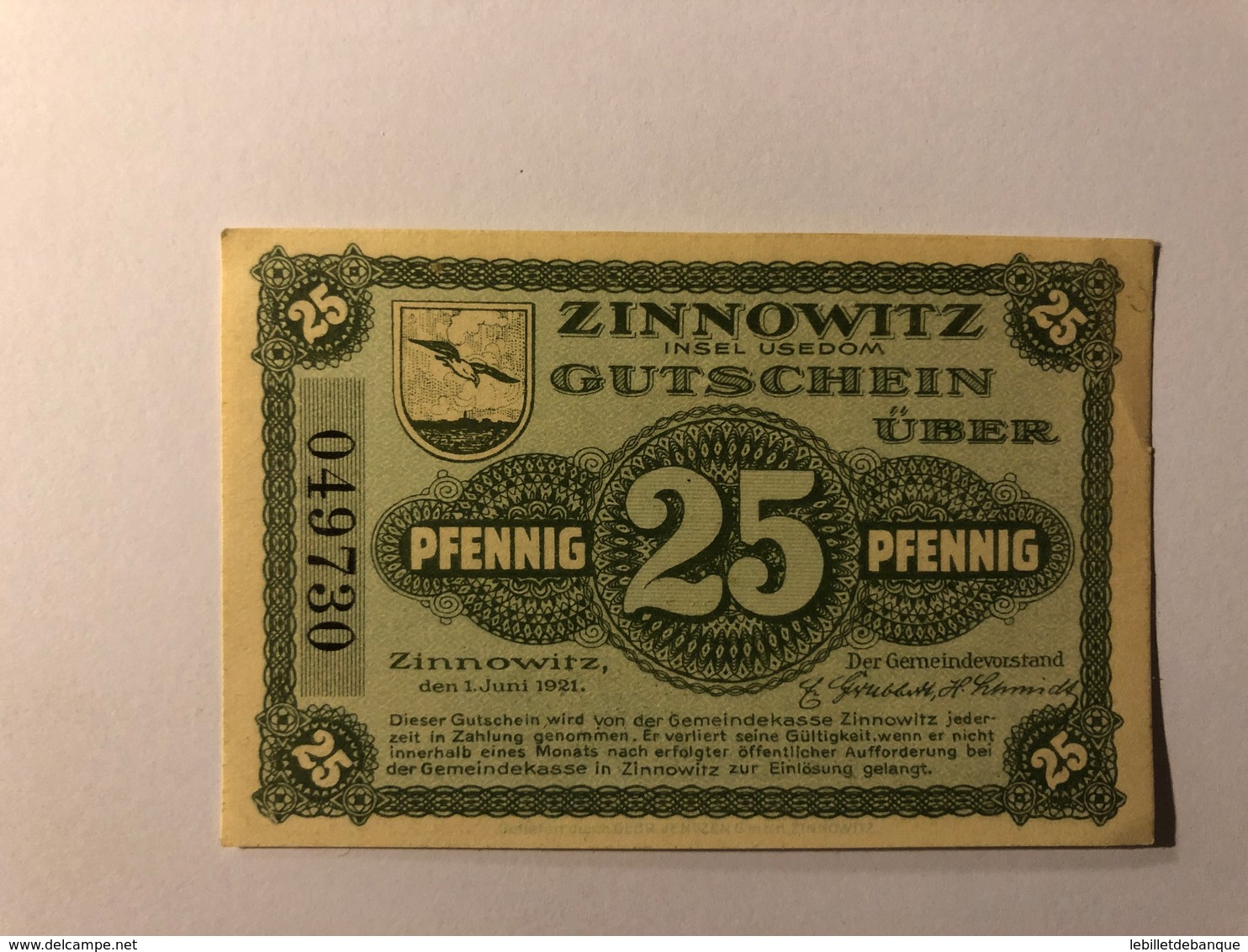 Allemagne Notgeld Zinnowitz 25 Pfennig - Collections