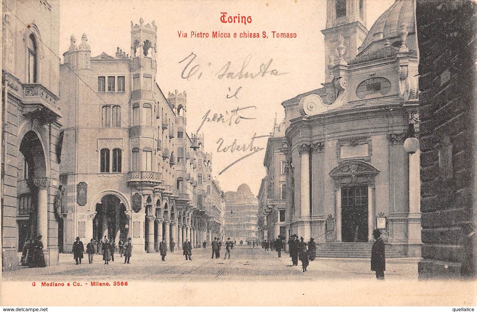 0820 "TORINO - VIA PIETRO MICCA E CHIESA S. TOMMASO" ANIMATA. CART   SPED 1907 - Iglesias