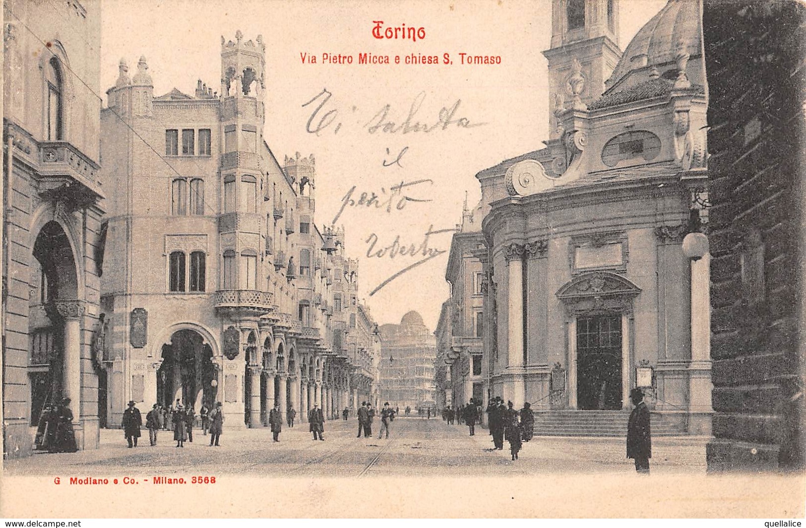 0820 "TORINO - VIA PIETRO MICCA E CHIESA S. TOMMASO" ANIMATA. CART   SPED 1907 - Churches