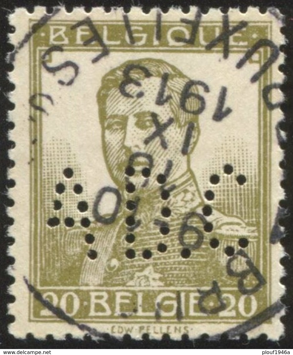 COB  112 (o) Oblitération "Brussel Bruxelles 1  S"  T4R  Perfin / Perforé - 1909-34