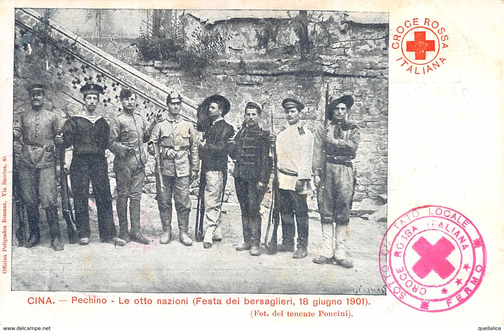 0822 "CINA - PECHINO-LE OTTO NAZIONI-FESTA DEI BERSAGLIERI-18/6/1901 - CROCE ROSSA - FOTO TENENTE PONCINI" CART NON SPED - Chine