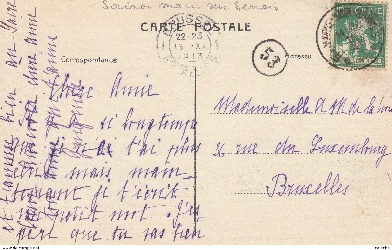 Sainte-Marie SurSemois 1913 Sur CP Rossignol-Le Chateau - Sellos Con Estrellas