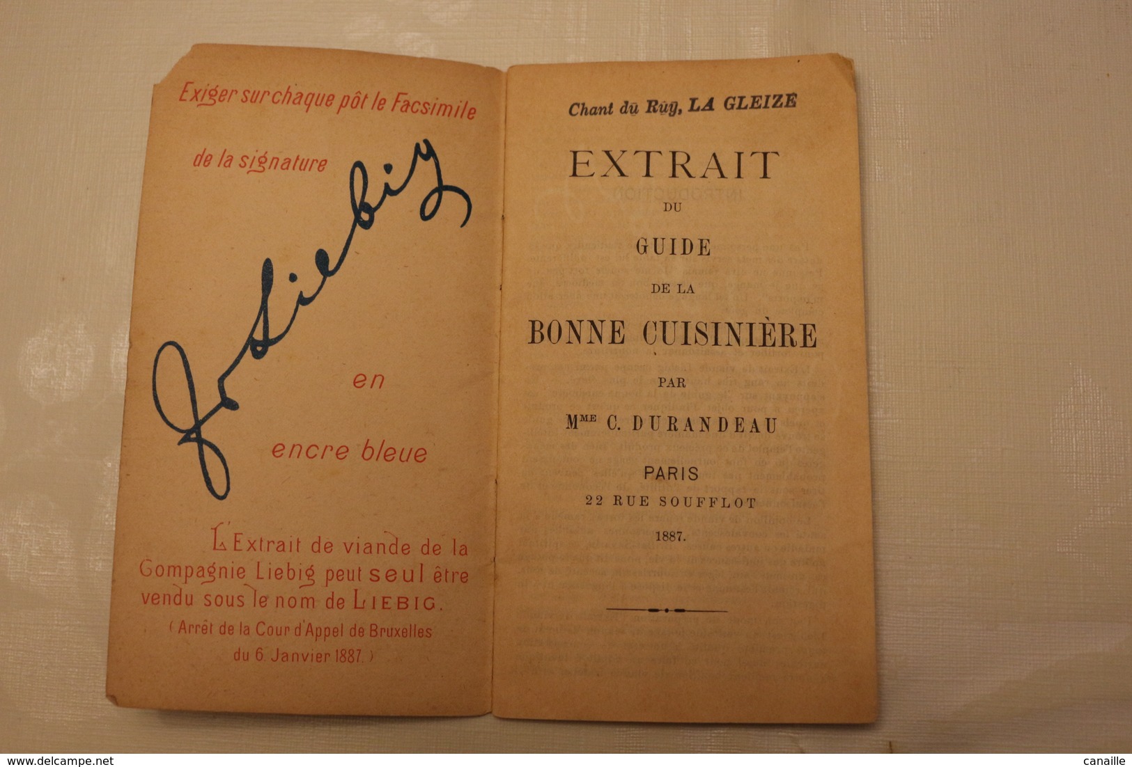 Compagnie LIEBIG, Extrait Du Guide De La Bonne Cuisinière Par Mme C. Durandeau  Paris - 1887 (48 Pages) - Liebig