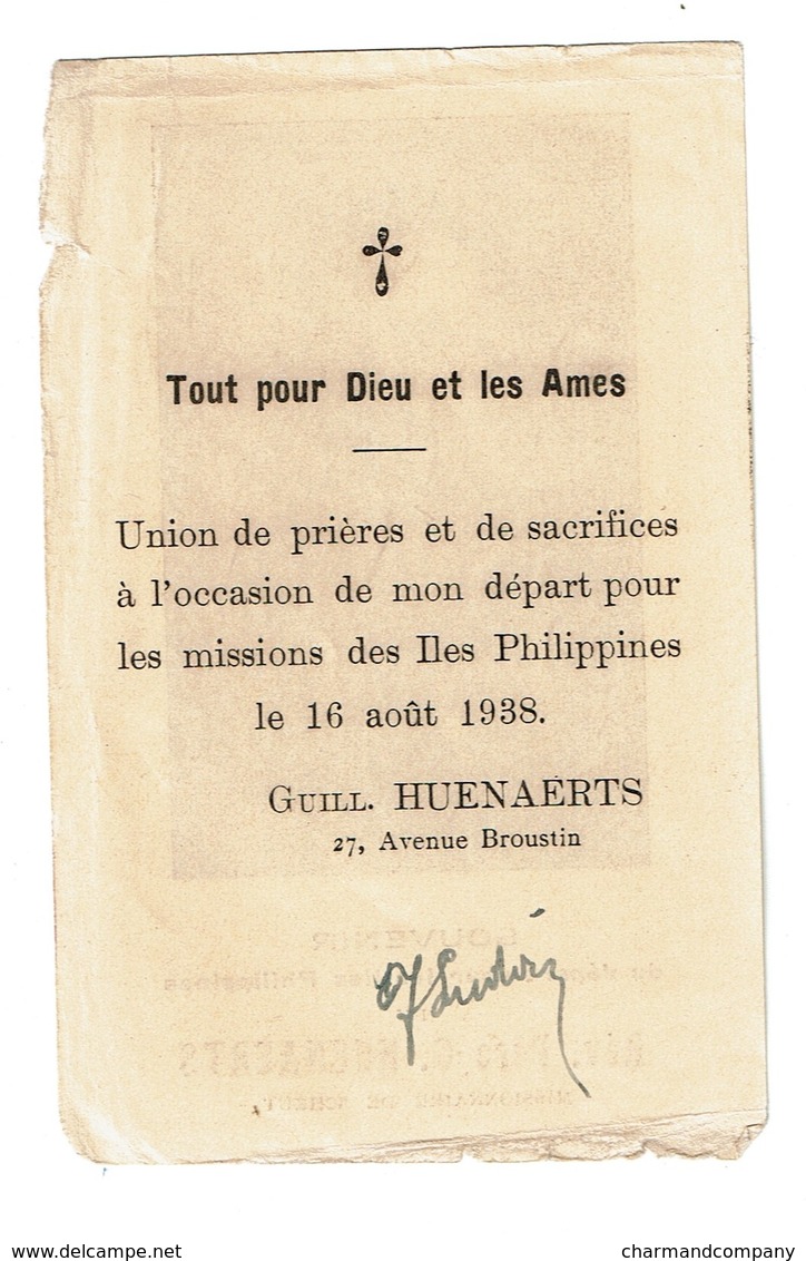 1938 - Souvenir Du Départ Pour Les Iles Philippines Rév. Père G. HUENAERTS Missionnaire De Scheut - 2 Scans - Images Religieuses