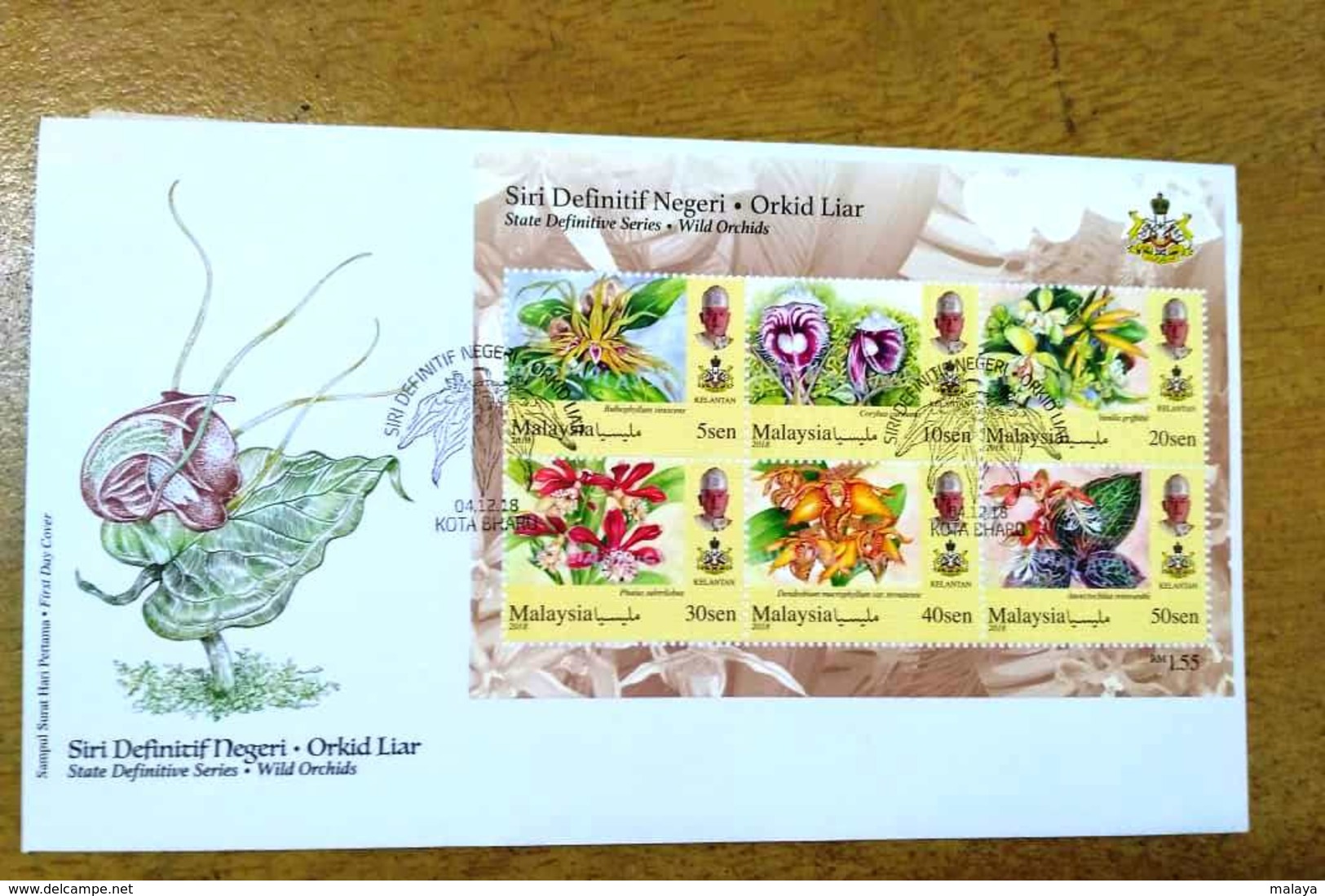 MALAYSIA 2018 FDC Cover Concordant WILD ORCHIDS Definitive States Series 14 MS Complete Sarawak Borneo Sabah Penang - Malaysia (1964-...)